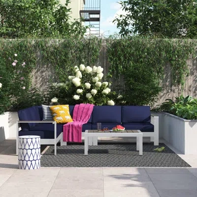 Modway Shore 5 Piece Outdoor Patio Aluminum Sectional Sofa Set In Navy