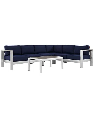 Modway Shore 5-piece Outdoor Patio Sectional Sofa Set In Blue