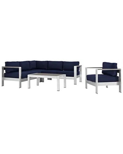Modway Shore 5-piece Outdoor Patio Sectional Sofa Set In Silver