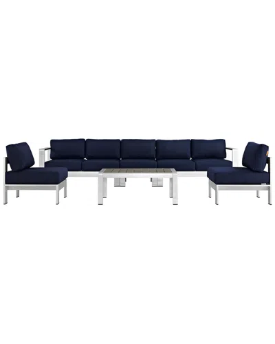Modway Shore 6-piece Outdoor Patio Sectional Sofa Set In Blue