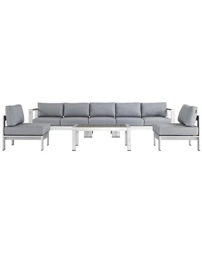 Modway Shore 6-piece Outdoor Patio Sectional Sofa Set In Silver