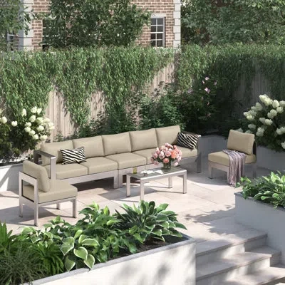 Modway Shore 6-piece Outdoor Patio Aluminum Sectional Sofa Set In Beige