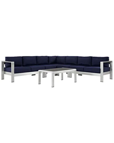 Modway Shore 6-piece Outdoor Patio Sectional Sofa Set In Silver