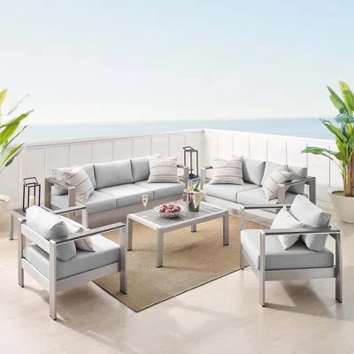 Modway Shore 7 Piece Sunbrella Sofa Seating Group With Cushions In White Sunbrella®