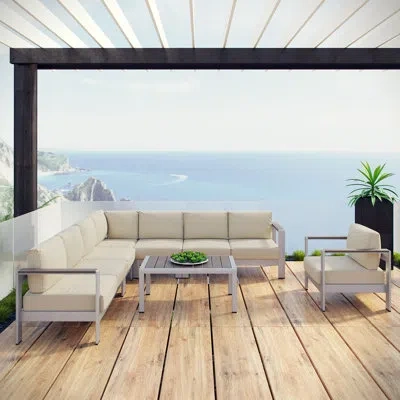 Modway Shore 7-piece Aluminum Outdoor Patio Sectional Sofa Set In Beige