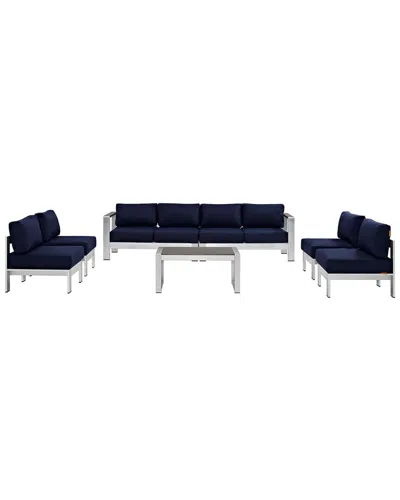 Modway Shore 7-piece Outdoor Patio Sectional Sofa Set In Blue