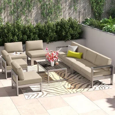 Modway Shore 7-piece Outdoor Patio Sectional Sofa Set In Beige