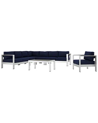Modway Shore 7-piece Outdoor Patio Sectional Sofa Set In Silver