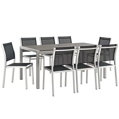 Modway Shore 9 Piece Outdoor Patio Aluminum Dining Set In Silver Gray