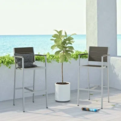 Modway Shore Aluminum Outdoor Bar Stool In Silver