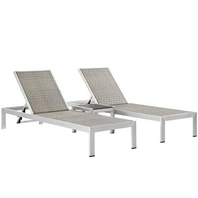 Modway Shore Aluminum Outdoor Chaise Set Of 3 In Gray