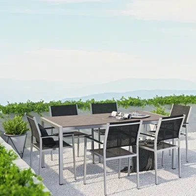 Modway Shore Aluminum Outdoor Dining Set Of 7 In Gray