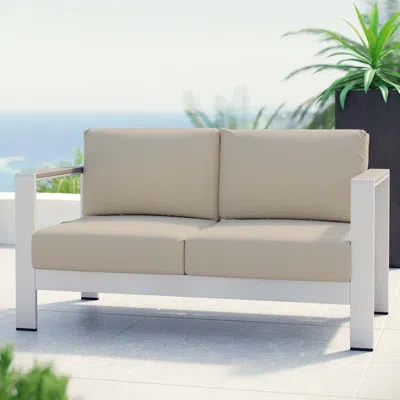 Modway Shore Aluminum Outdoor Patio Loveseat In Beige