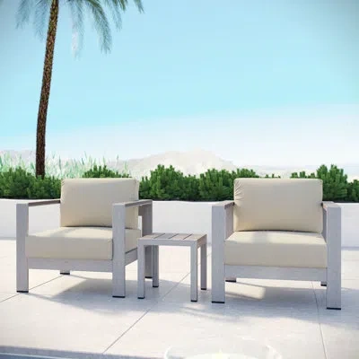 Modway Shore Aluminum Outdoor Sectional Sofa Set Of 3 In Beige