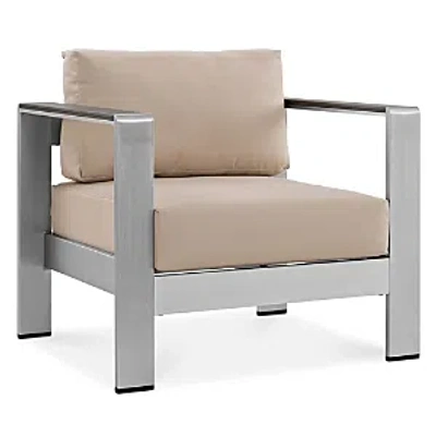 Modway Shore Outdoor Patio Armchair In Silver Beige