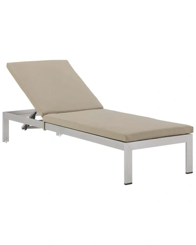 Modway Shore Outdoor Patio Aluminum Chaise With Cushions In Silver