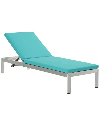 Modway Shore Outdoor Patio Aluminum Chaise Lounge Chair And Side Table In Silver Black Turquoise In Blue