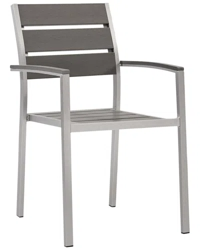 Modway Shore Outdoor Patio Aluminum Dining Armchair In Silver Gray