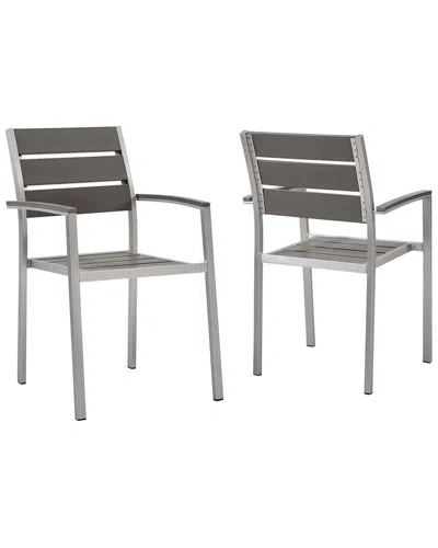 Modway Shore Set Of 2 Outdoor Patio Aluminum Dining Armchair In Silver