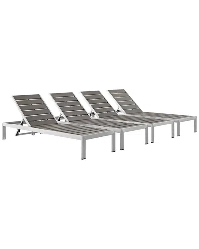 Modway Shore Set Of 4 Outdoor Patio Chaise Loungers In Gray