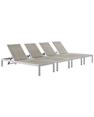 Modway Shore Set Of 4 Outdoor Patio Chaise Loungers In Silver