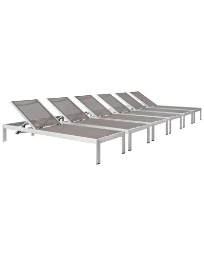 Modway Shore Set Of 6 Outdoor Patio Chaise Loungers In Gray