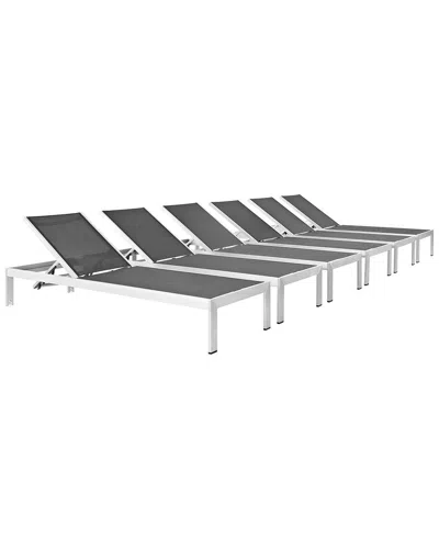 Modway Shore Set Of 6 Outdoor Patio Chaise Loungers In Gray