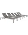 Modway Shore Set Of 6 Outdoor Patio Chaise Loungers In Silver