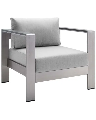 Modway Shore Sunbrella Fabric Aluminum Outdoor Patio Armchair In Silver