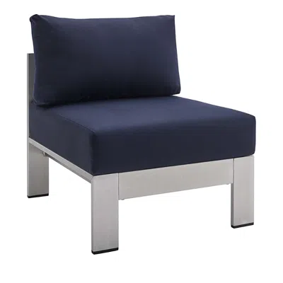 Modway Shore Sunbrella Fabric Aluminum Outdoor Patio Armless Chair In Blue
