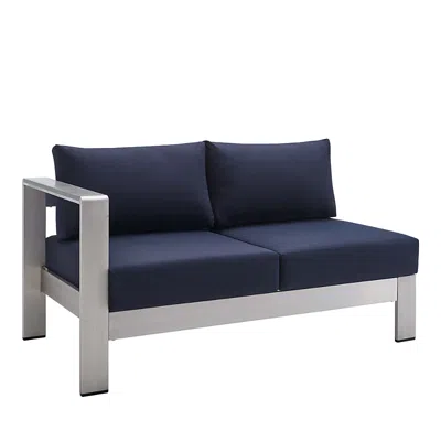 Modway Shore Sunbrella Fabric Aluminum Outdoor Patio Left Arm Loveseat In Blue