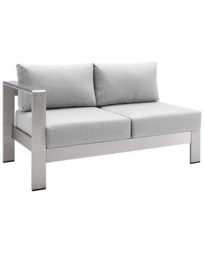 Modway Shore Sunbrella® Fabric Aluminum Outdoor Patio Left-arm Loveseat In Silver