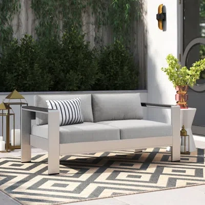 Modway Shore Sunbrella Fabric Aluminum Outdoor Patio Loveseat In Silver Gray