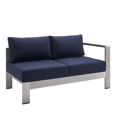 Modway Shore Sunbrella Fabric Aluminum Outdoor Patio Right Arm Loveseat In Blue