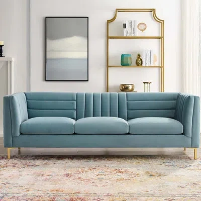 Modway Silver Orchid Adams Channel Tufted Performance Velvet Sofa In Light Blue