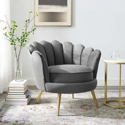 Modway Silver Orchid Gruning Velvet Accent Armchair In Gray