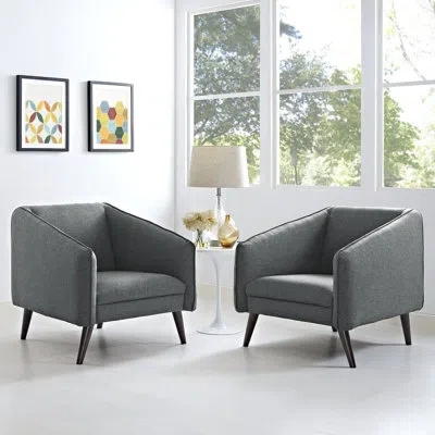 Modway Slide Mid-century Modern Armchairs In Gray Performance Velvet