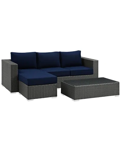 Modway Sojourn 3pc Outdoor Patio Wicker Rattan Sun In Blue