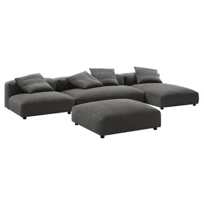 Modway Solace 4-piece Modular Upholstered Fabric Sectional Sofa With Ottoman In Charcoal Fabric