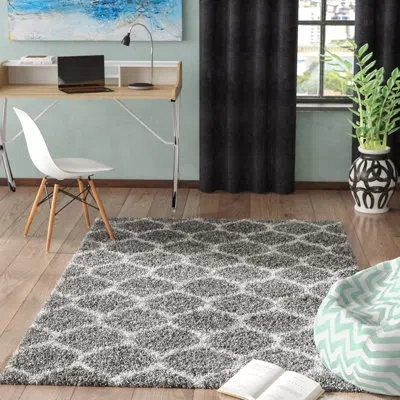 Modway Solvea Moroccan Trellis Shag Area Rug In Beige,ivory