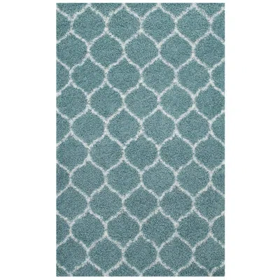 Modway Solvea Moroccan Trellis Shag Area Rug In Ivory;aqua Blue