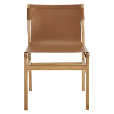 Modway Sonora   Leather Dining Side Chair In Chestnut Tan
