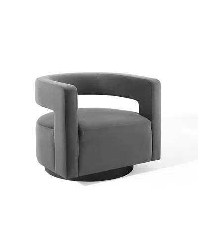 Modway Spin Cutaway Performance Velvet Swivel Armchair In Gray