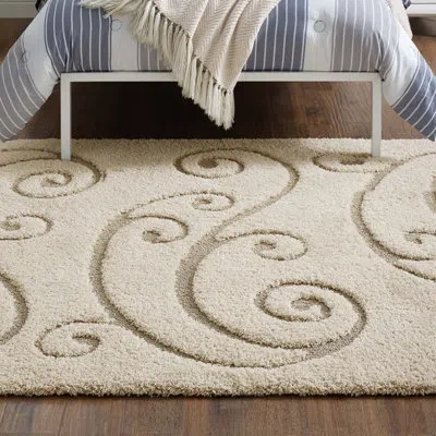 Modway Sprout Scrolling Vine Shag Area Rug In Cream