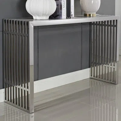 Modway Stainless Steel Modern Gridiron Console Table By  In Silver