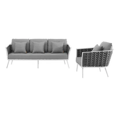 Modway Stance 2 Piece Outdoor Patio Aluminum Sectional Sofa Set In Gray