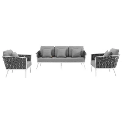 Modway Stance 3 Piece Outdoor Patio Aluminum Sectional Sofa Set In Gray,white
