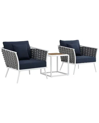 Modway Stance 3pc Outdoor Patio Aluminum Sectional Sofa Set In White