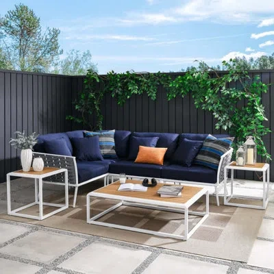 Modway Stance 7 Piece Outdoor Patio Aluminum Sectional Sofa Set In Navy