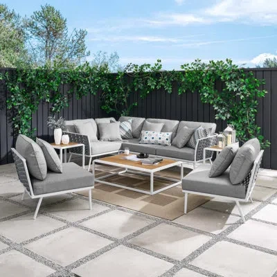 Modway Stance 9 Piece Outdoor Patio Aluminum Sectional Sofa Set In Gray